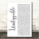 James Blunt Unstoppable White Script Song Lyric Print