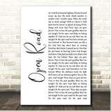 John Cafferty Open Road White Script Song Lyric Print