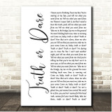 R3HAB Truth or Dare White Script Song Lyric Print