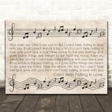 Elvis Presley Can't Help Falling In Love Vintage Music Notes Script Song Lyric Print