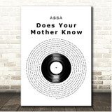 ABBA Does Your Mother Know Vinyl Record Song Lyric Print