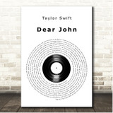 Taylor Swift Dear John Vinyl Record Song Lyric Print