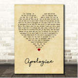 OneRepublic Apologize Vintage Heart Song Lyric Print