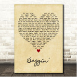 The Four Seasons Beggin Vintage Heart Song Lyric Print