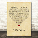 BTS I NEED U Vintage Heart Song Lyric Print
