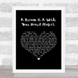 Cinderella A Dream Is A Wish Your Heart Makes Black Heart Song Lyric Quote Music Print
