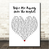 4 Strings Take Me Away (Into The Night) White Heart Song Lyric Wall Art Print