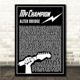 Alter Bridge My Champion Black & White Guitar Lightening Rock Song Lyric Wall Art Print