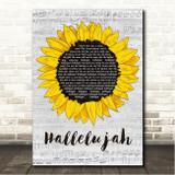 Alexander Burke Hallelujah Grey Script Sunflower Song Lyric Wall Art Print