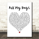 Alexi Murdoch All My Days White Heart Song Lyric Wall Art Print
