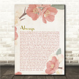 Bon Jovi Always Dusky Pink Floral Script Song Lyric Wall Art Print