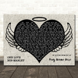 Bob Marley One Love People Get Ready Heart Angel Wings Halo Memorial Song Lyric Wall Art Canvas Framed Print