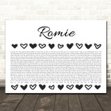 Beenie Man Romie Hearts Black & White In Row Song Lyric Wall Art Canvas Framed Print