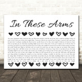 Bon Jovi In These Arms Hearts Black & White In Row Song Lyric Wall Art Canvas Framed Print