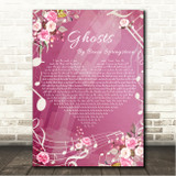 Bruce Springsteen Ghosts Pink Floral Music Notes Heart Song Lyric Wall Art Canvas Framed Print