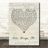 Beach Weather Sex, Drugs, Etc. Script Heart Song Lyric Wall Art Canvas Framed Print