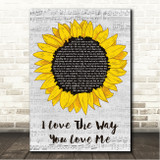 Boyzone I Love The Way You Love Me Grey Script Sunflower Song Lyric Wall Art Canvas Framed Print