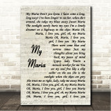 B.W. Stevenson My Maria Vintage Script Song Lyric Wall Art Canvas Framed Print