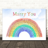 Bruno Mars Marry You Watercolour Rainbow & Clouds Song Lyric Wall Art Canvas Framed Print