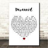 Black Sabbath Paranoid White Heart Song Lyric Wall Art Canvas Framed Print