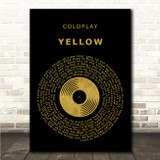 Coldplay Yellow Black & Gold Vinyl Record Song Lyric Wall Art Canvas Framed Print