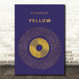 Coldplay Yellow Blue & Copper Gold Vinyl Record Song Lyric Wall Art Canvas Framed Print
