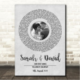 Coldplay Yellow Grey Vinyl Record Wedding First Dance Photo Song Lyric Wall Art Canvas Framed Print