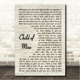 Carole King Child of Mine Vintage Script Song Lyric Wall Art Canvas Framed Print