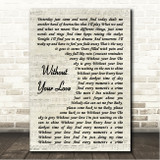 Chris Stapleton Without Your Love Vintage Script Song Lyric Wall Art Canvas Framed Print