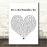 Cooper Alan Never Not Remember You White Heart Song Lyric Wall Art Canvas Framed Print