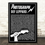 Def Leppard Photograph Black & White Guitar Lightening Rock Song Lyric Wall Art Canvas Framed Print