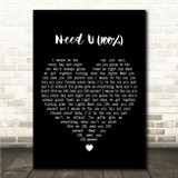Duke Dumont Need U (100%) Black Heart Song Lyric Wall Art Canvas Framed Print