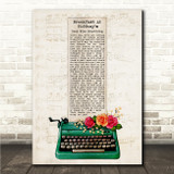 Deep Blue Something Breakfast At Tiffany's Green Floral Typewriter Song Lyric Wall Art Canvas Framed Print