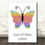 Dolly Parton Coat Of Many Colors Rainbow Butterfly Song Lyric Wall Art Canvas Framed Print