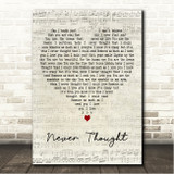 Dan Hill Never Thought Script Heart Song Lyric Wall Art Canvas Framed Print