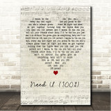 Duke Dumont Need U (100%) Script Heart Song Lyric Wall Art Canvas Framed Print