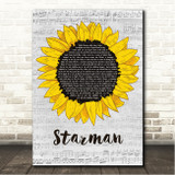 David Bowie Starman Grey Script Sunflower Song Lyric Wall Art Canvas Framed Print
