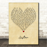 Dave Matthews Sister Vintage Heart Song Lyric Wall Art Canvas Framed Print