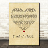 Duke Dumont Need U (100%) Vintage Heart Song Lyric Wall Art Canvas Framed Print