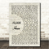 Dan + Shay & Justin Bieber 10,000 Hours Vintage Script Song Lyric Wall Art Canvas Framed Print