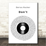 Darius Rucker Dont Vinyl Record Song Lyric Wall Art Canvas Framed Print