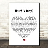 Duke Dumont Need U (100%) White Heart Song Lyric Wall Art Canvas Framed Print