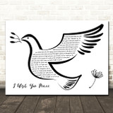 Eagles I Wish You Peace Black & White Dove Bird Song Lyric Wall Art Canvas Framed Print