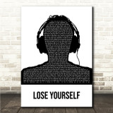 Eminem Lose Yourself Black & White Man Headphones Song Lyric Wall Art Canvas Framed Print