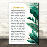 Ella Fitzgerald Summertime Gold Green Botanical Leaves Side Script Song Lyric Wall Art Canvas Framed Print