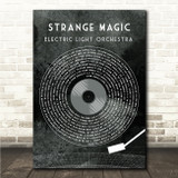 Electric Light Orchestra Strange Magic Grunge Grey Vinyl Record Song Lyric Wall Art Canvas Framed Print