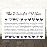 Elvis Presley The Wonder Of You Hearts Black & White In Row Song Lyric Wall Art Canvas Framed Print