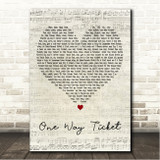 Eruption One Way Ticket Script Heart Song Lyric Wall Art Canvas Framed Print