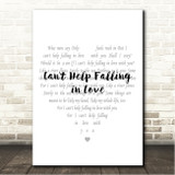 Elvis Presley Can't Help Falling In Love Simple Heart Pale Grey Song Lyric Wall Art Canvas Framed Print