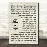 Elton John Blue Eyes Vintage Script Song Lyric Wall Art Canvas Framed Print